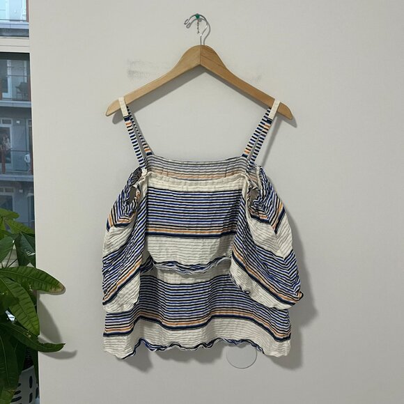 Tanya Taylor Blue & White Stripe Flowy Tank Blouse Size 0 - Picture 7 of 7